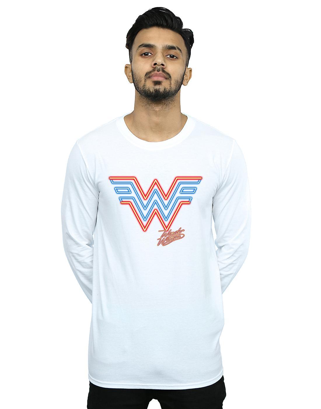 Absolute Cult DC Comics Men's Wonder Woman 84 Neon Emblem Long Sleeved T-Shirt White Small