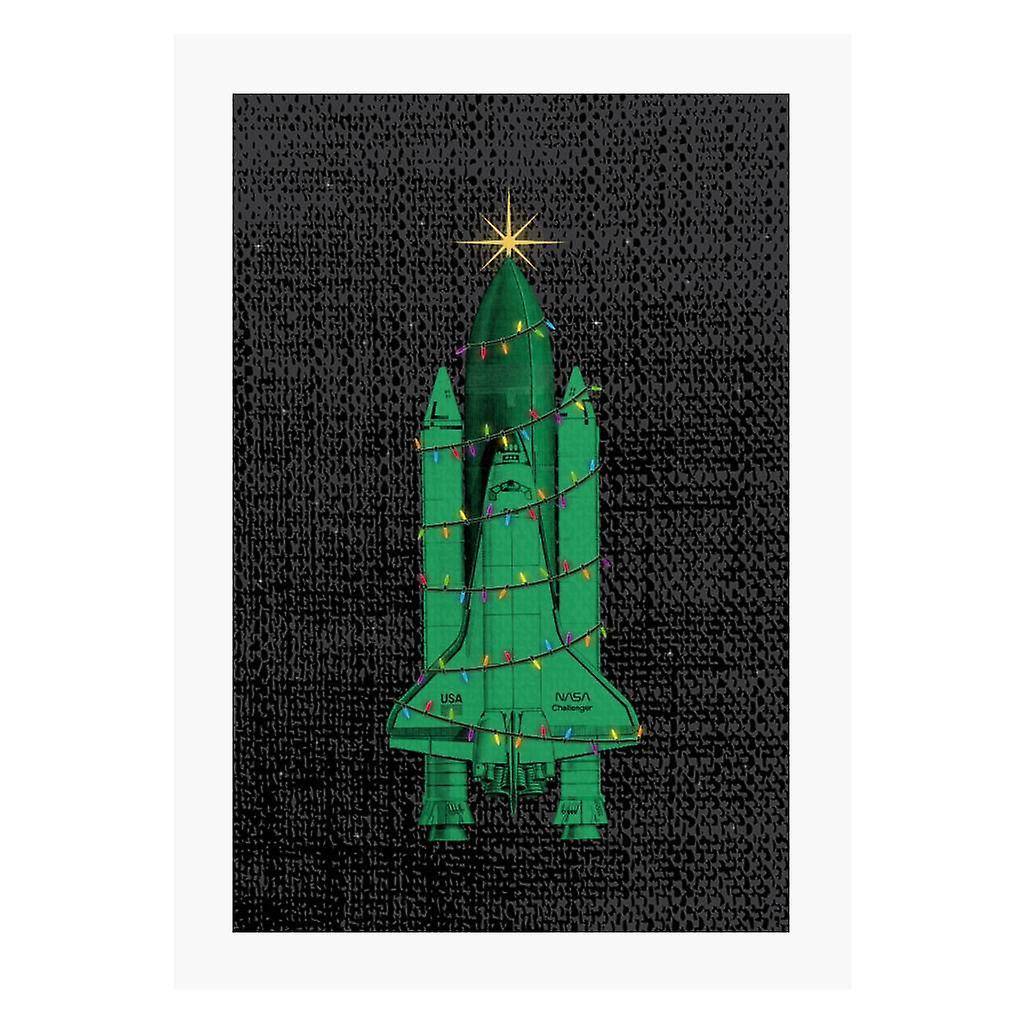 NASA Challenger Shuttle Christmas Tree A4 Print Black 21cm x 29.7cm