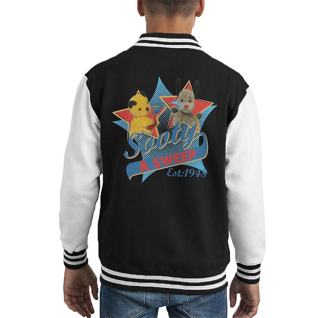 Sooty & Sweep Retro Water Sprayer Kid's Varsity Jacket Black/White X-Small (3-4 yrs)