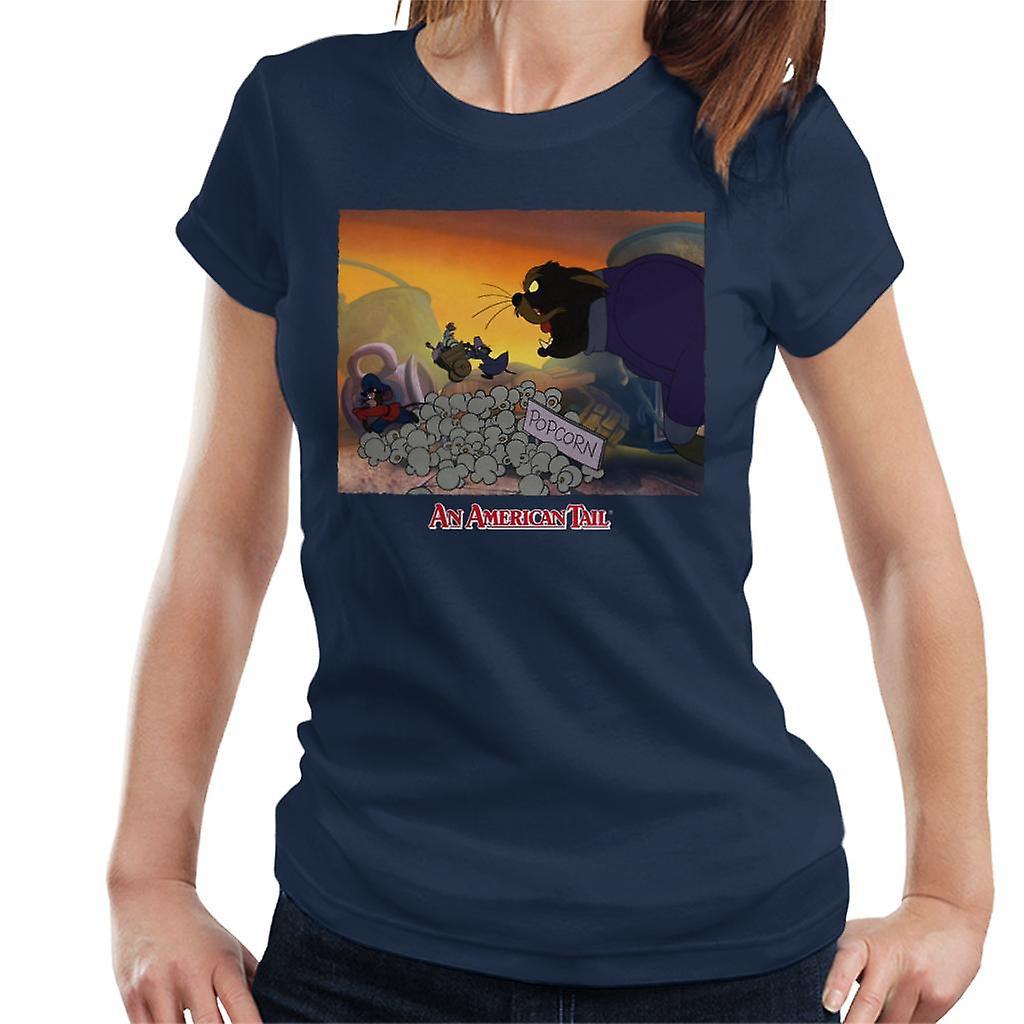 An American Tail Cossack Cat Popcorn Women's T-Shirt Navy Blue X-Large