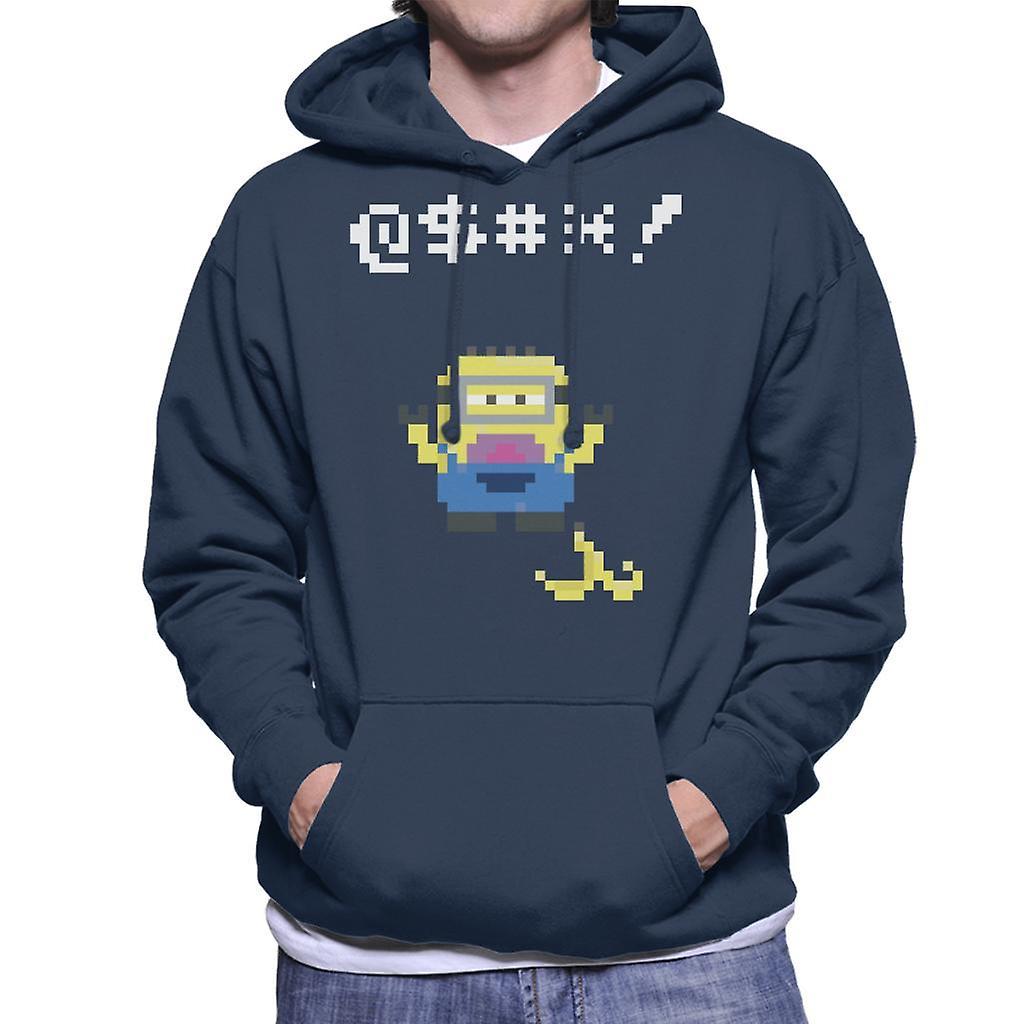 Despicable Me Minion Pixel Swearing Banana Skin Men's Hooded Sweatshirt Navy Blue Large