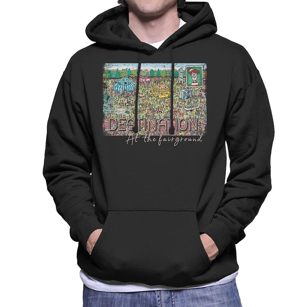 Wheres Wally Where's Wally Destination At The Fairground Men's Hooded Sweatshirt Black XX-Large