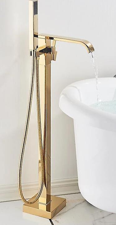 Slowmoose Floor Standing, Matte Black Square Bathtub Shower Faucets For Hot & Cold Water Shiny Gold - TYPE E