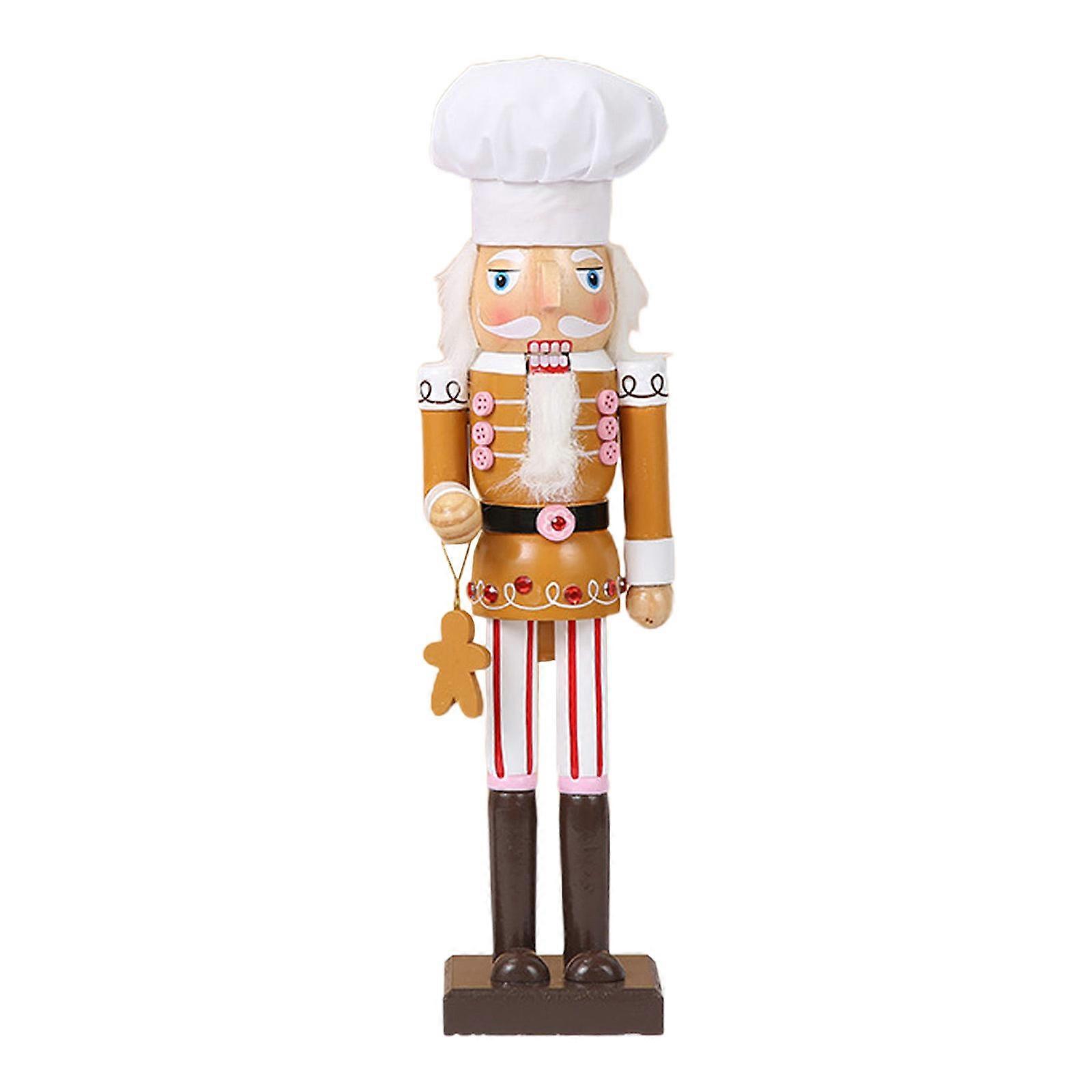 unbrand Chef Nutcracker Wooden Christmas Ornament Back Lever Control 15" Figurine Hand biscuit