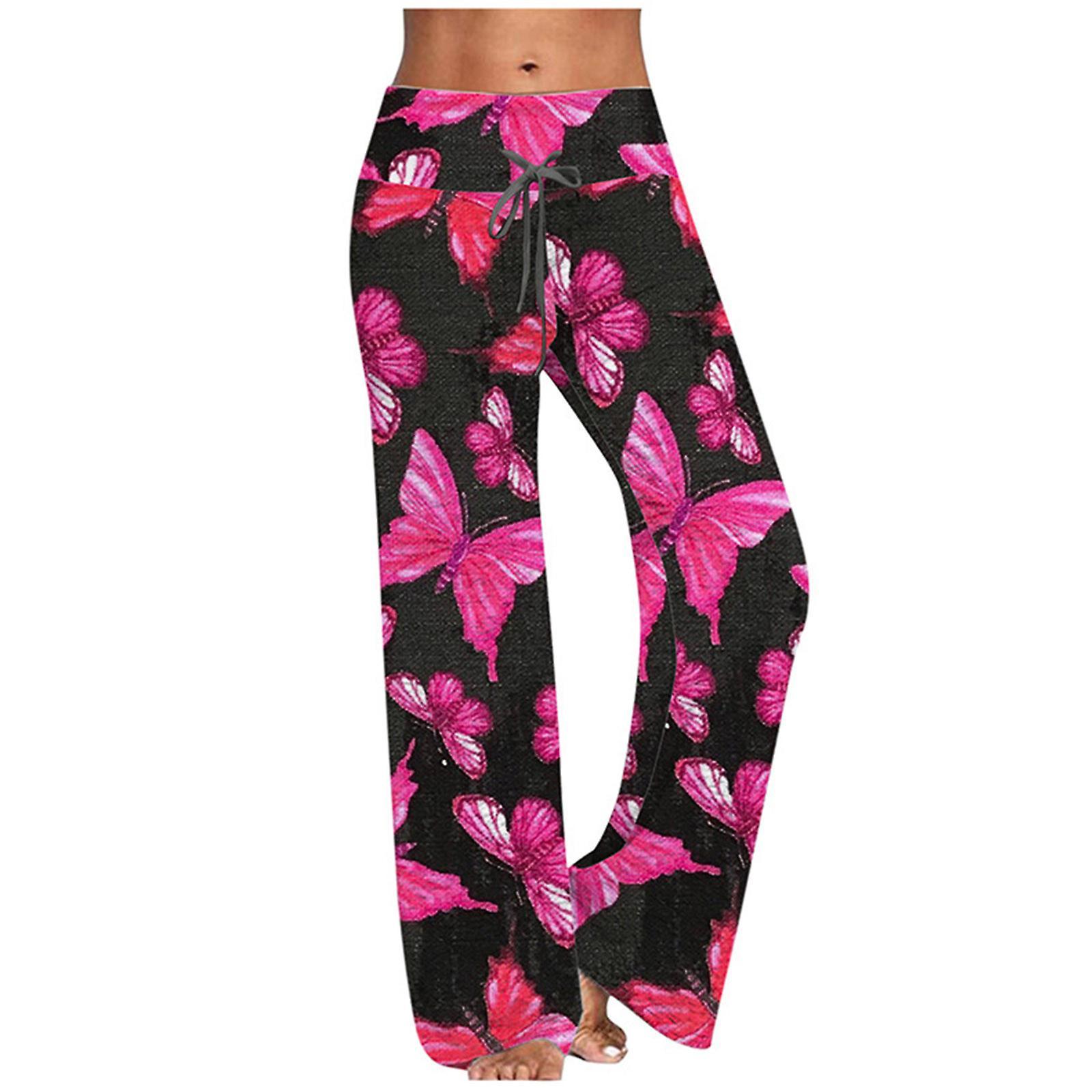 Gaoguang Women's Comfy Casual Pajama Floral Print Elastic Waist Lounge Wide Leg Pants Pink