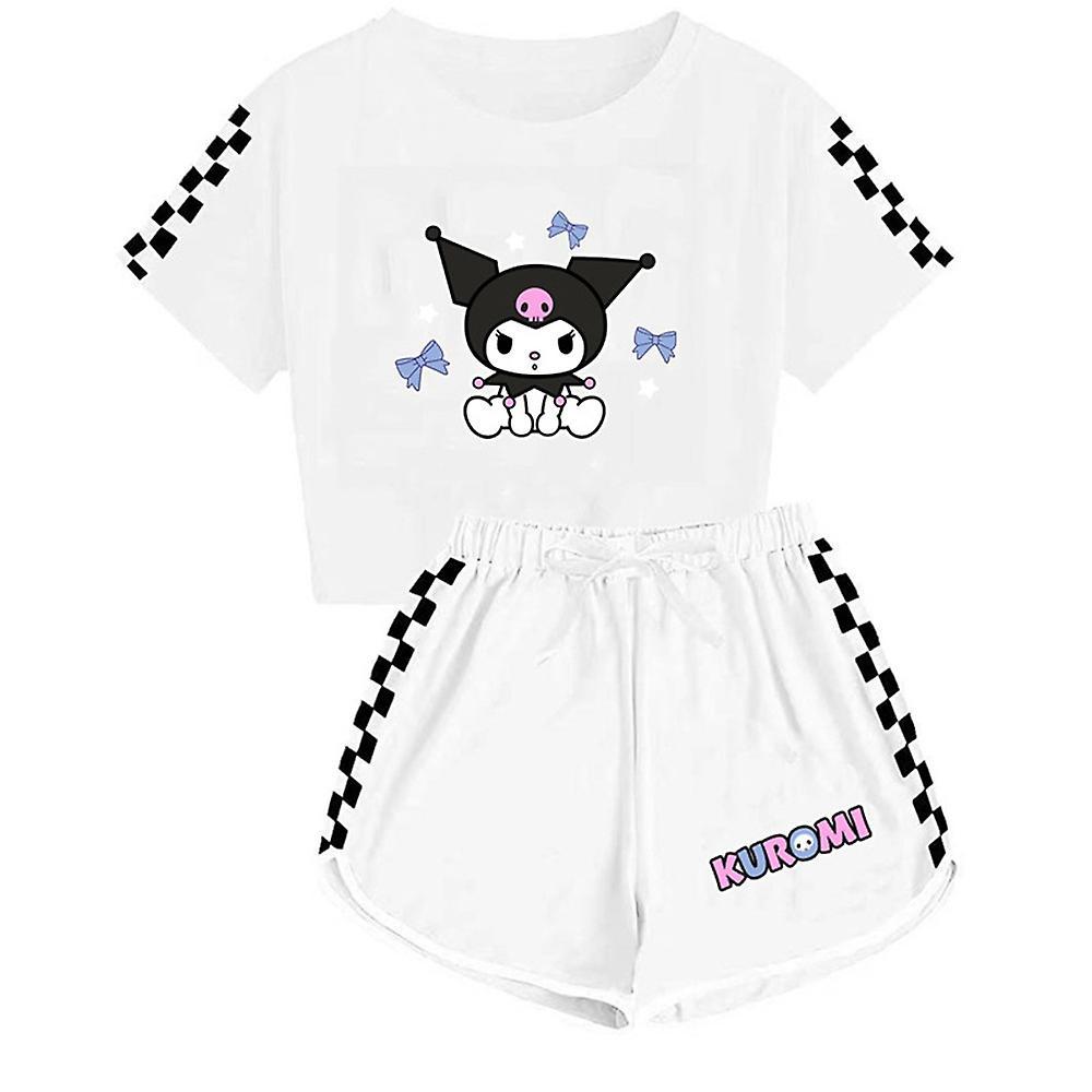 Vicbuy Gifts Kuromi Printed Short Sleeve T-shirts+shorts Sports Holiday Outfits Set 5-14 Years Kids Teens Girls Boys White 9-10 Years