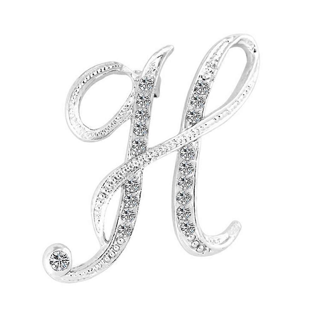 Auleset 1 Pc Fashion Unisex Rhinestone English Letters Alphabet A-Z Brooch Pin Ornament Silver H