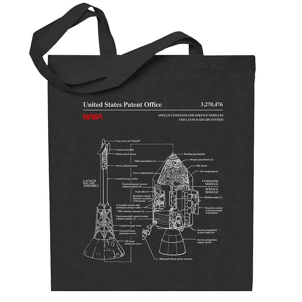 NASA Apollo CSM Escape System Blueprint Totebag Black 38 x 42 cm