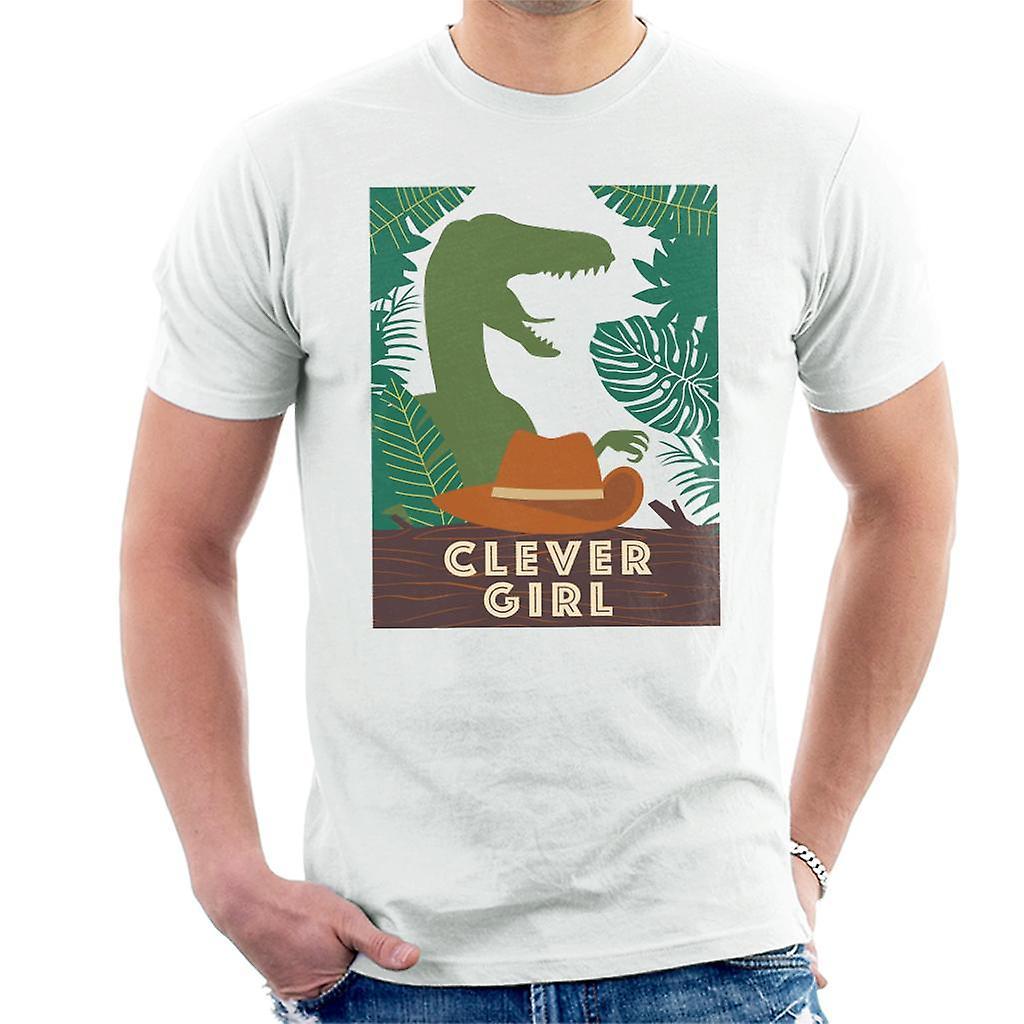 Jurassic Park Velociraptor Silhouette Clever Girl Men's T-Shirt White X-Large