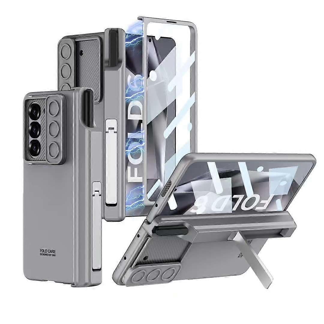 Unbrand Shockproof Rugged Phone Case For Samsung Galaxy Z Fold 6 With Screen Protector & Slide Camera Cover & S Pen Holder & Stand Gray