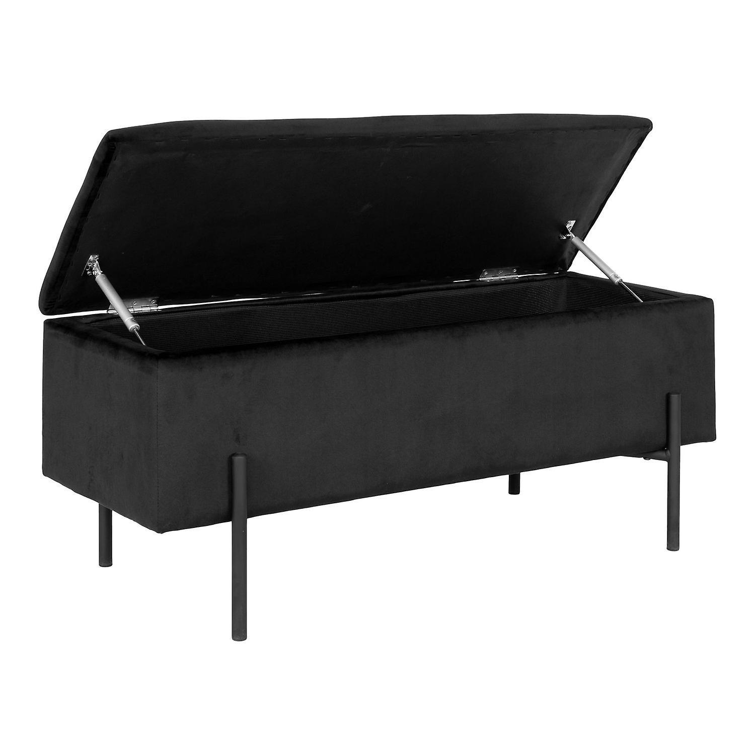 House Nordic Black velvet bench with storage and black feet 95 x 36.5 x 46 cm 36,5 x 95 x 46 cm