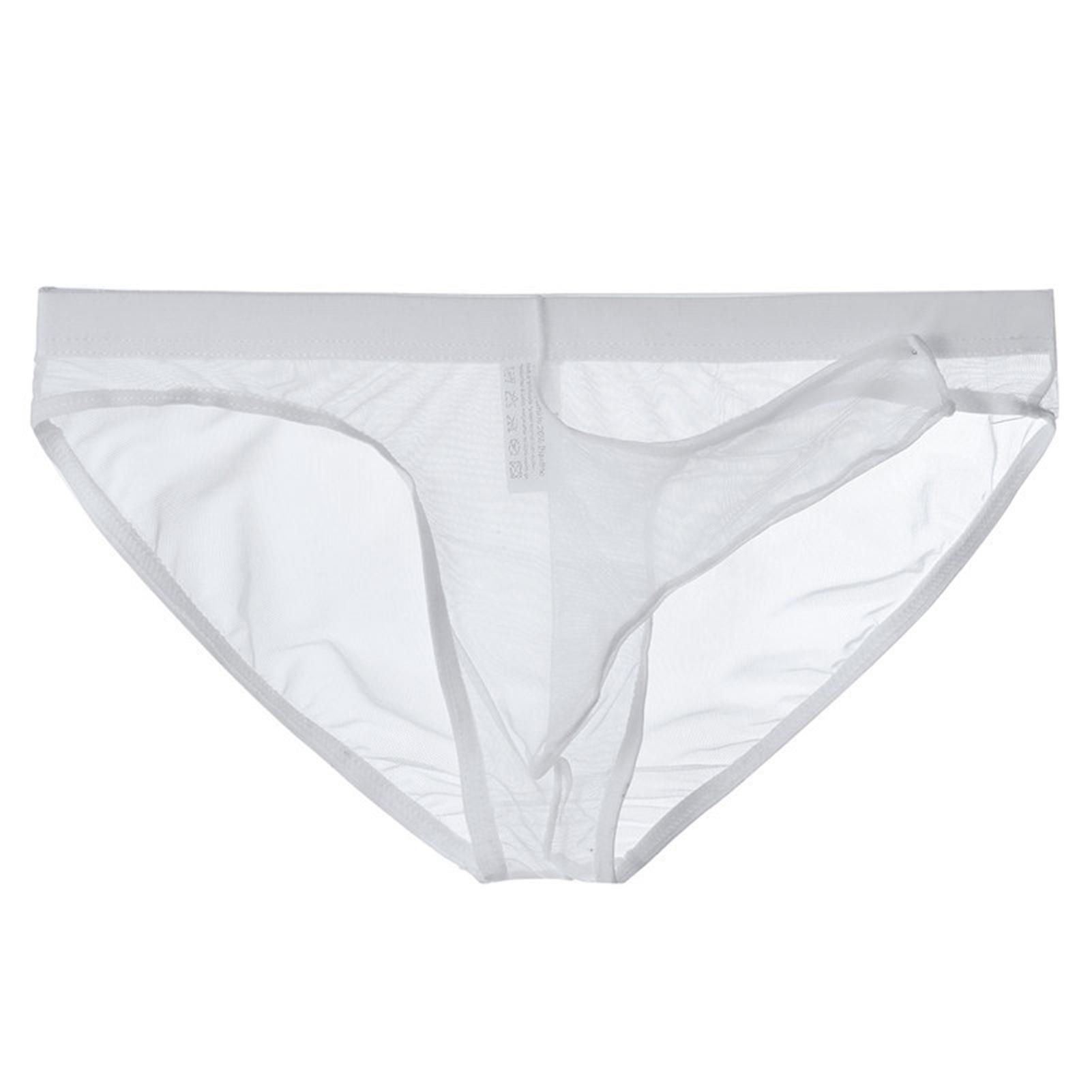 Fianao Low Rise 3D Elephant Nose Solid Color Men Briefs Sexy Transparent Net Yarn Panties White M