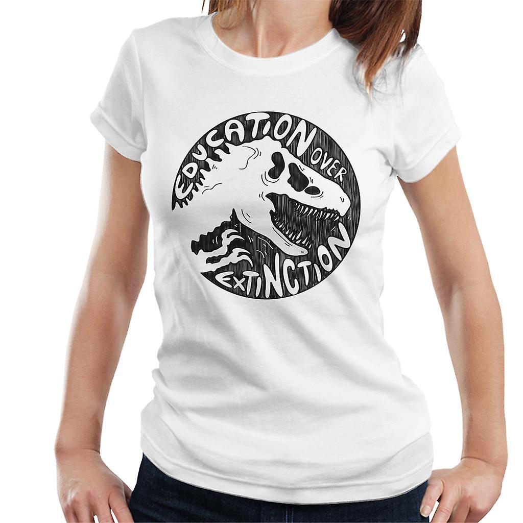 Jurassic Park Education Over Extinction Women's T-Shirt White Large