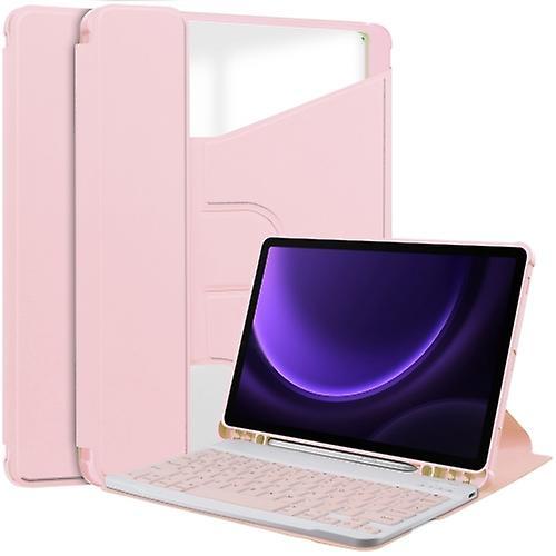 Mycase For Samsung Galaxy Tab S9 Fe 360 Rotation Transparent Smart Leather Case With Keyboard Pink