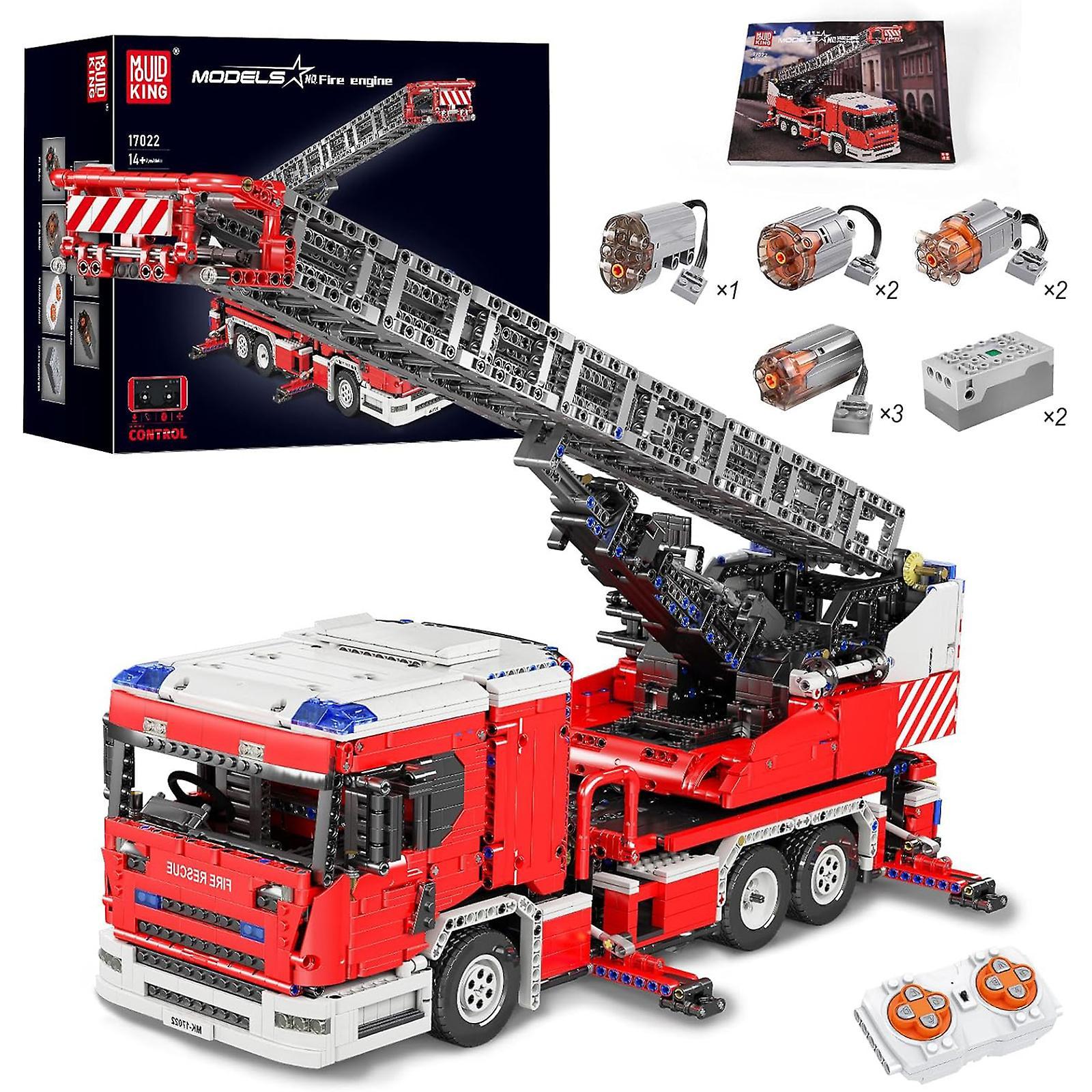 Lanxri Mould King STEM Fire Engine Truck Building Set, 8 Engines Large Fire Extinguisher Ladder Truck Model Blocks, Remote Controlled Fire Truck(48...