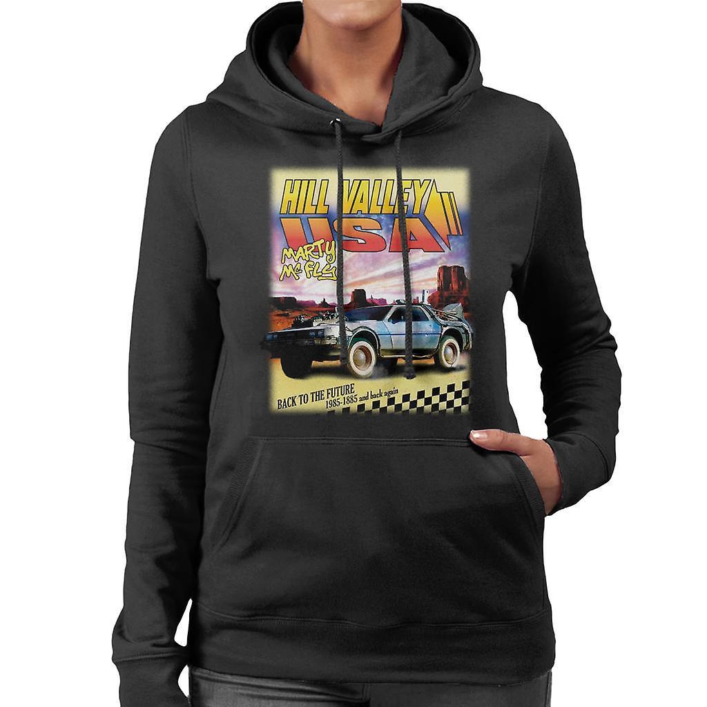 Back to the Future Delorean Hill Valley USA Marty Mcfly Women's Hooded Sweatshirt Black Small