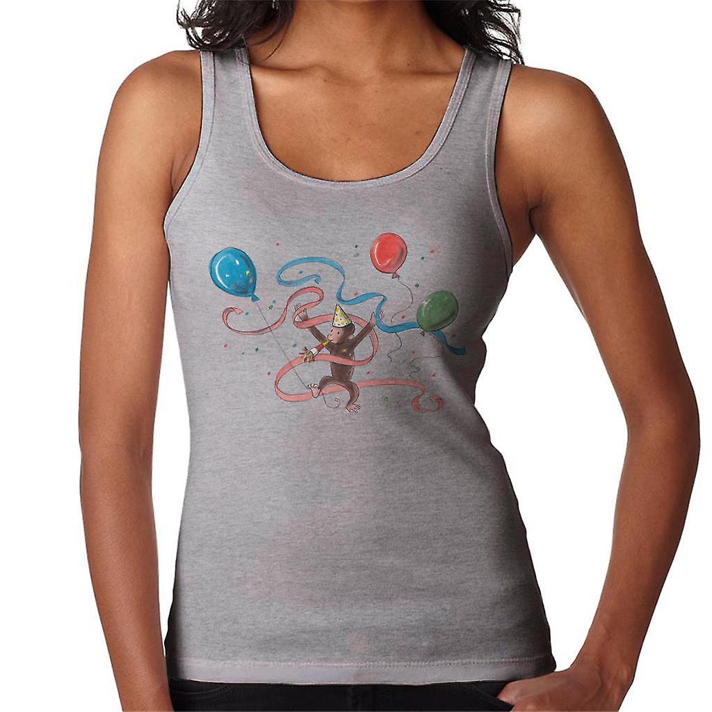 Curious George Party Balloons Women's Vest Heather Grey Small