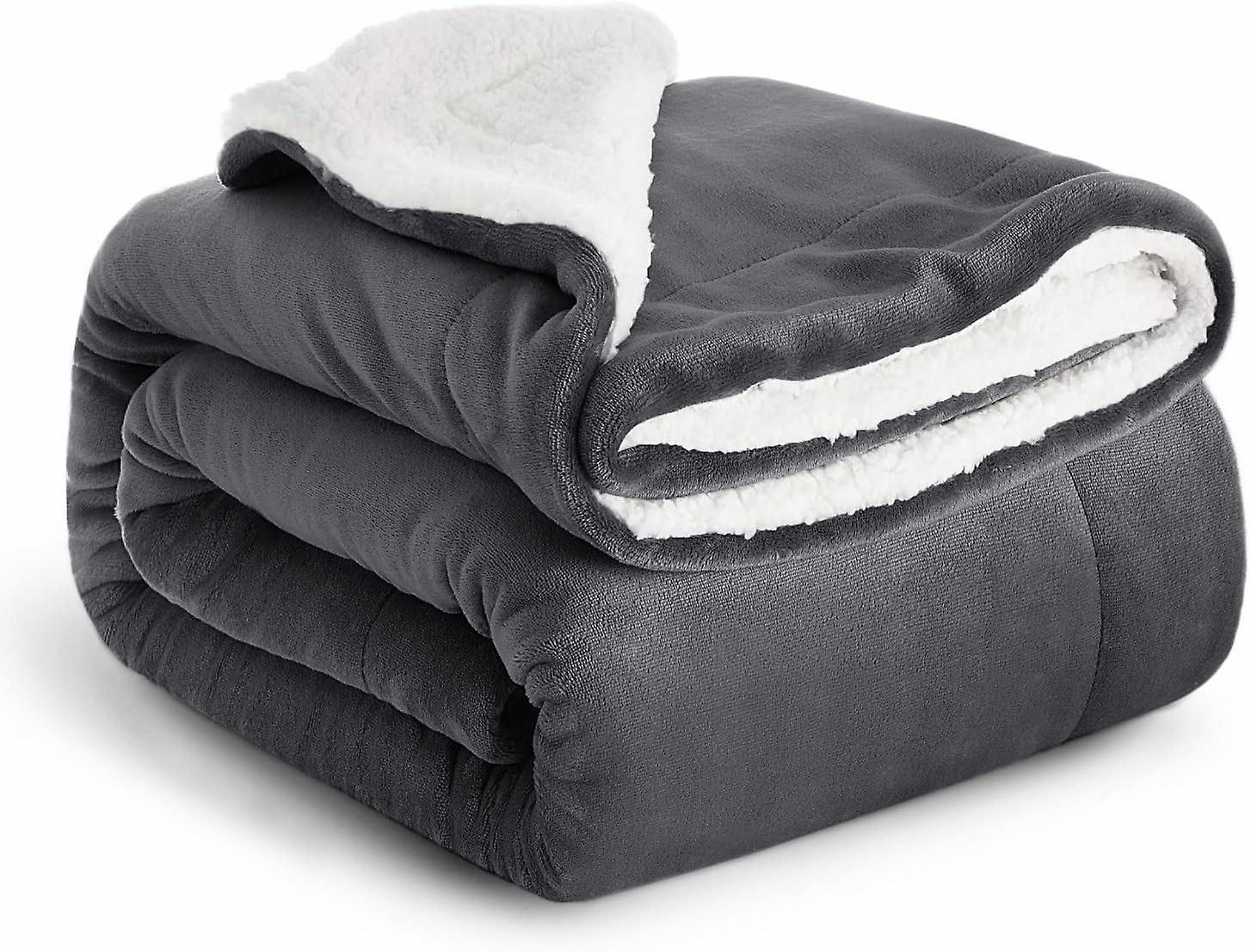 Kerota Sherpa Fleece Blanket Bed Throws Blankets For Sofas Soft Fluffy Thick Travel Blanket Reversible Microfiber Throw )-Grey-Single 50x40in 125x1...