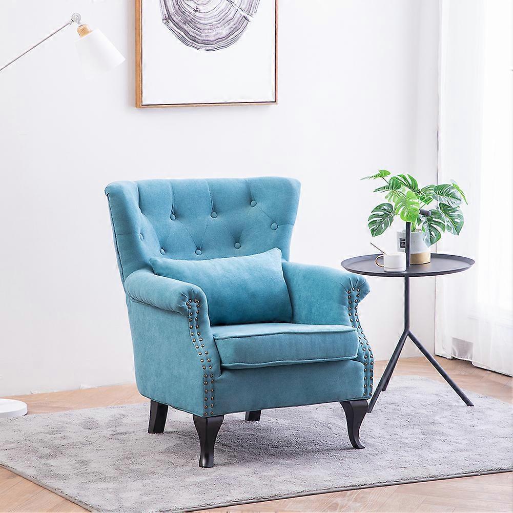 Living And Home Vintage Upholstered Wingback Armchair Single Sofa Blue