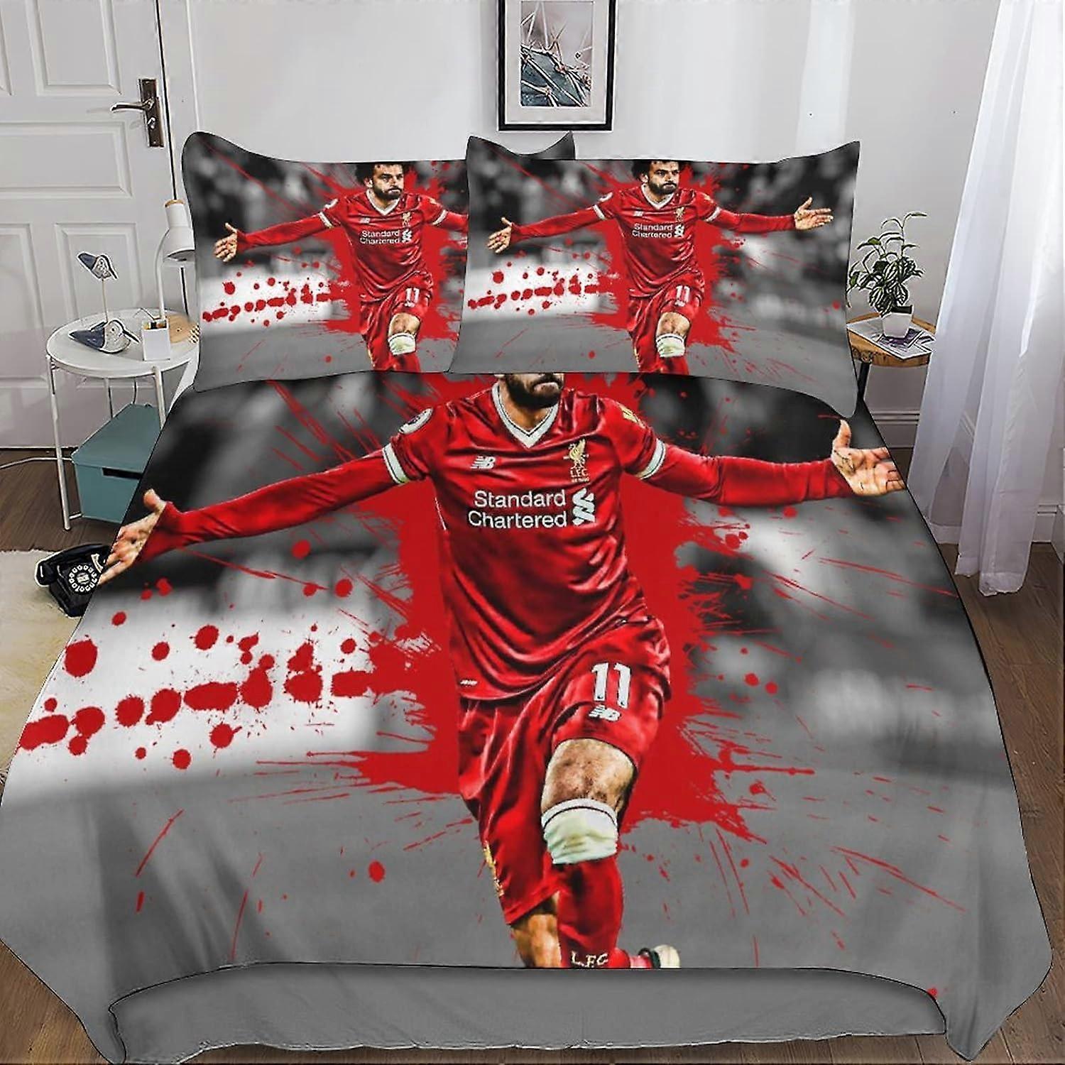 Kerota Salah Bedding Set Duvet Cover Set Football Star Pattern Pieces Microfiber Bedding Suitable for Boys and Girls Double Single135x200cm