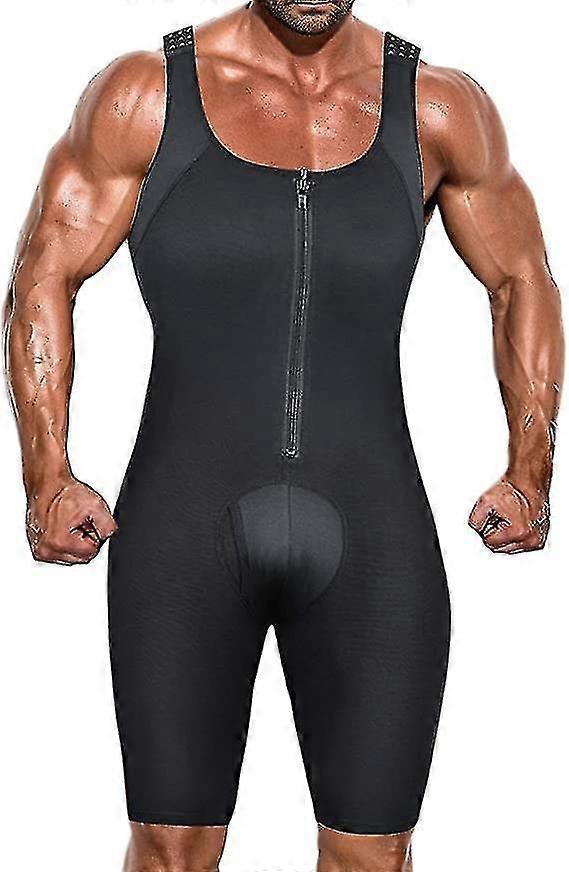 Denuotop Men"s Shapewear,Bodysuit Full Body Shaper,Compression Slimming Suit Breathable Black M