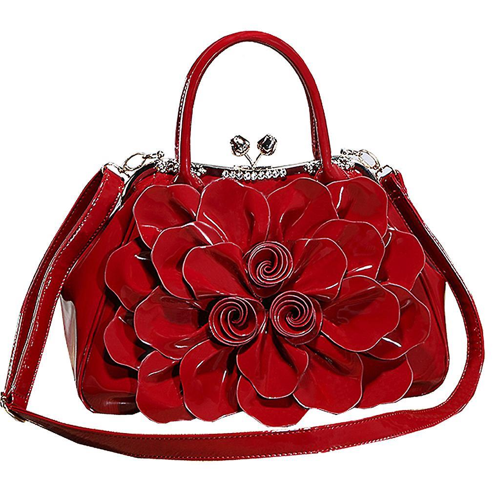 Keluosi Handbags Flower Patent Leather Shoulder Bag Wine-red