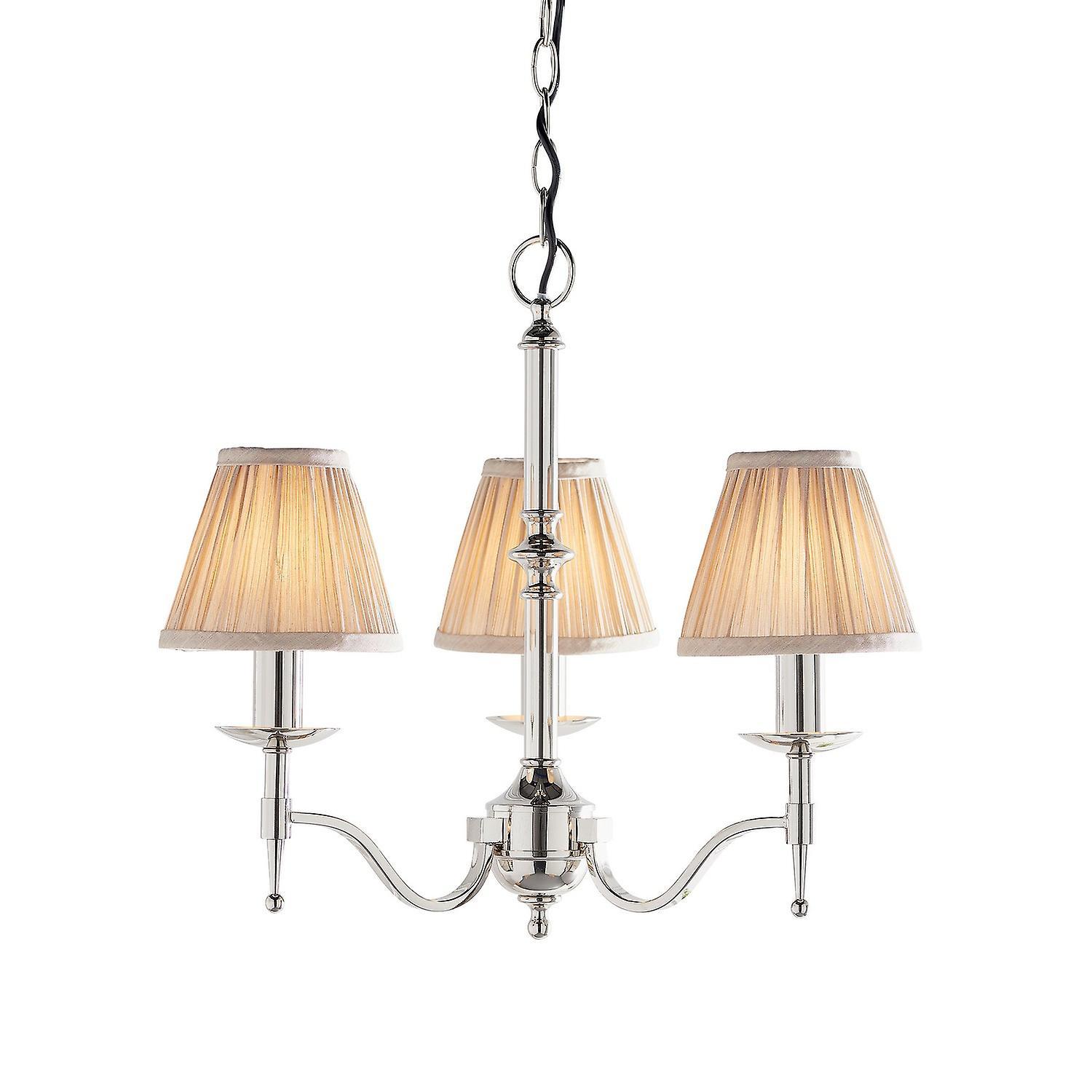 Stanford 3 Light Multi Arm Ceiling Pendant Chandelier Polished Nickel E14