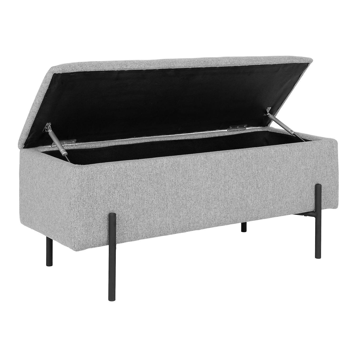 House Nordic Bench in light gray fabric with storage and black feet 95 x 36.5 x 46 cm 36,5 x 95 x 46 cm