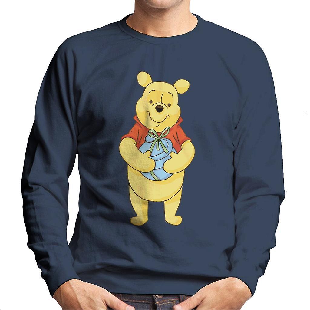 Disney Christmas Winnie The Pooh Holding Honey Pot Men's Sweatshirt Navy Blue XX-Large