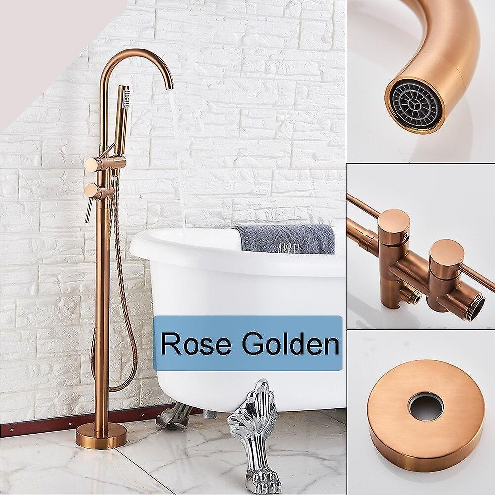 Slowmoose Floor Mounted, Dual Handle-bathtub Shower Faucet Set Rose Golden