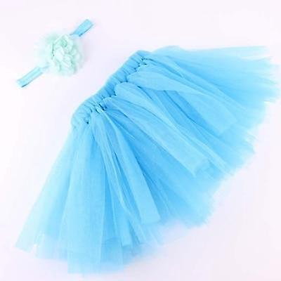 Slowmoose Baby Tulle Tutu Skirt, Flower Headband Set Sky Blue 6M