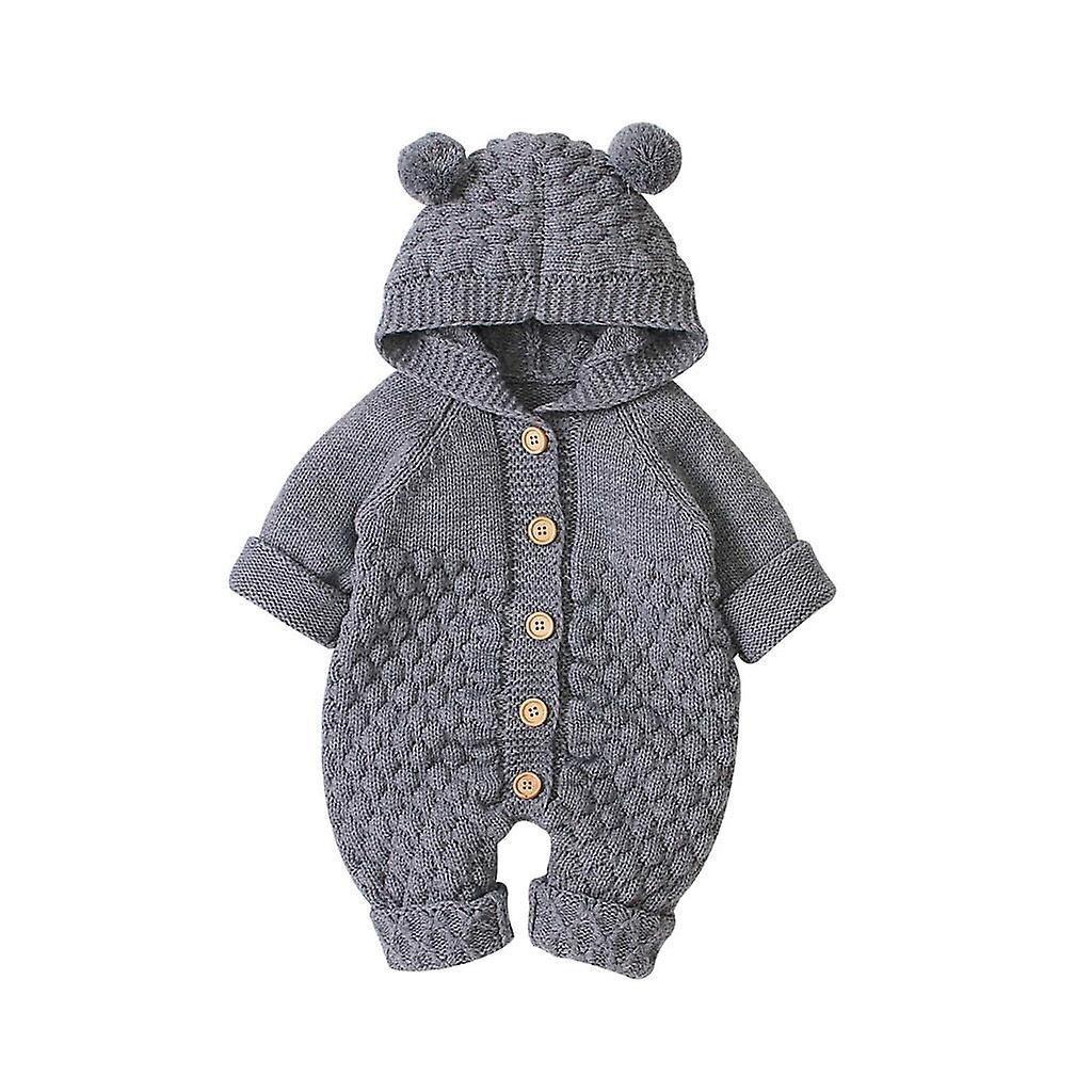 Slowmoose Newborn Infant Baby / Winter Warm Coat Knit, Outwear Hooded Jumpsuit Gray 24M