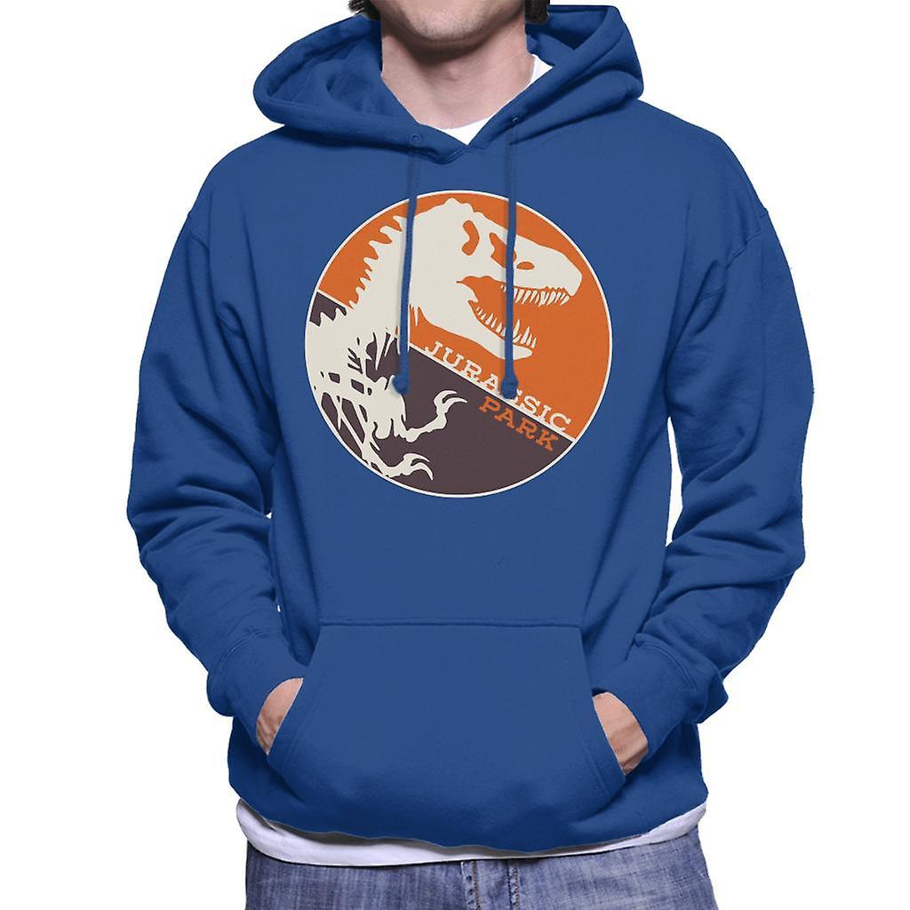 Jurassic Park T Rex Orange Background Skeleton Silhouette Men's Hooded Sweatshirt Royal Blue Medium