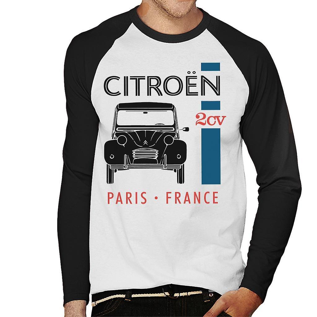 Citro�n Citroen Black 2CV Paris France Single Stripe Men's Baseball Long Sleeved T-Shirt White/Black Medium