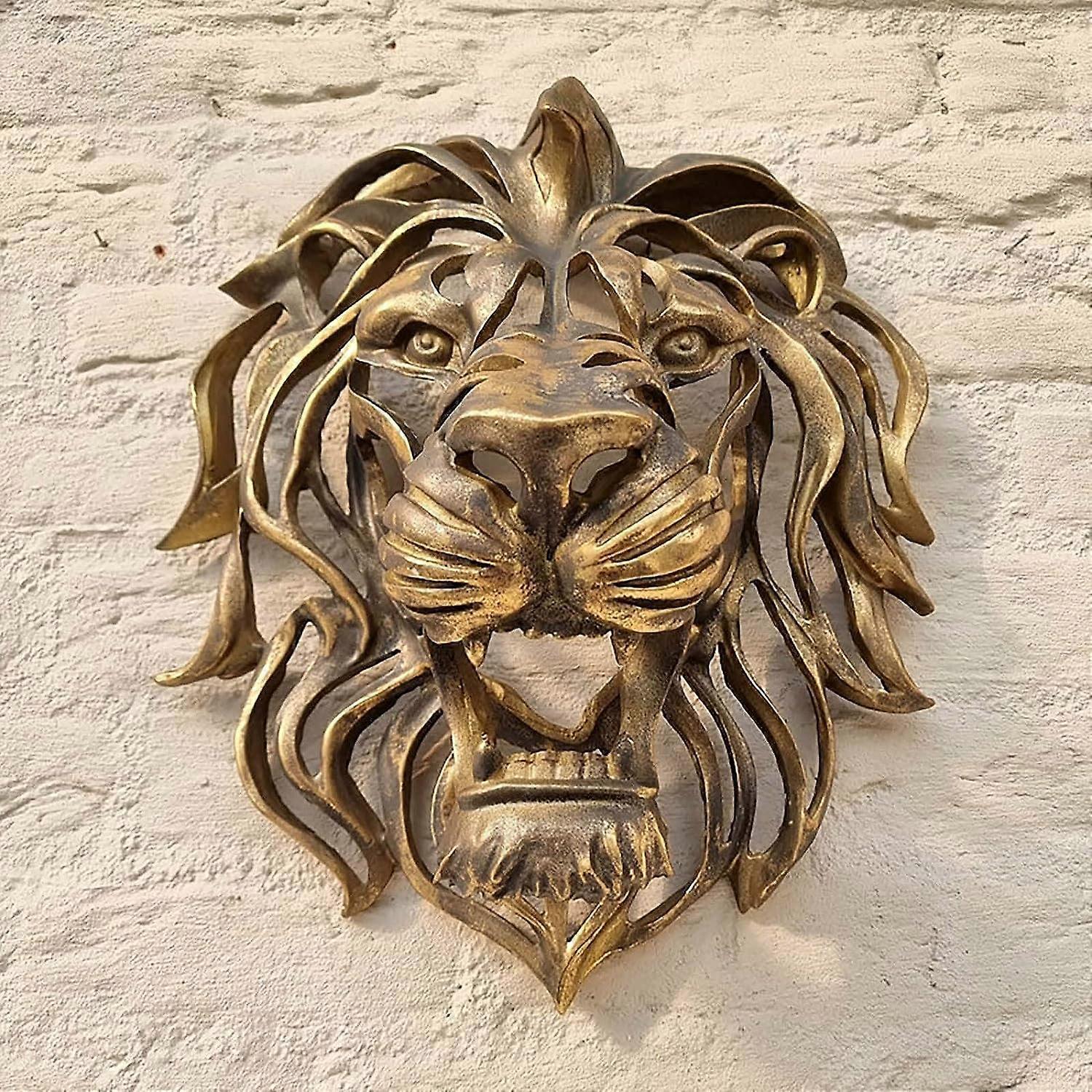 Unbrand Resin Lion Head Sculpture Animal Wall Decor Art, Handmade Farmhouse 3D Lion Head Wall Decor Sculpture Wall Art Housewarming Gift L