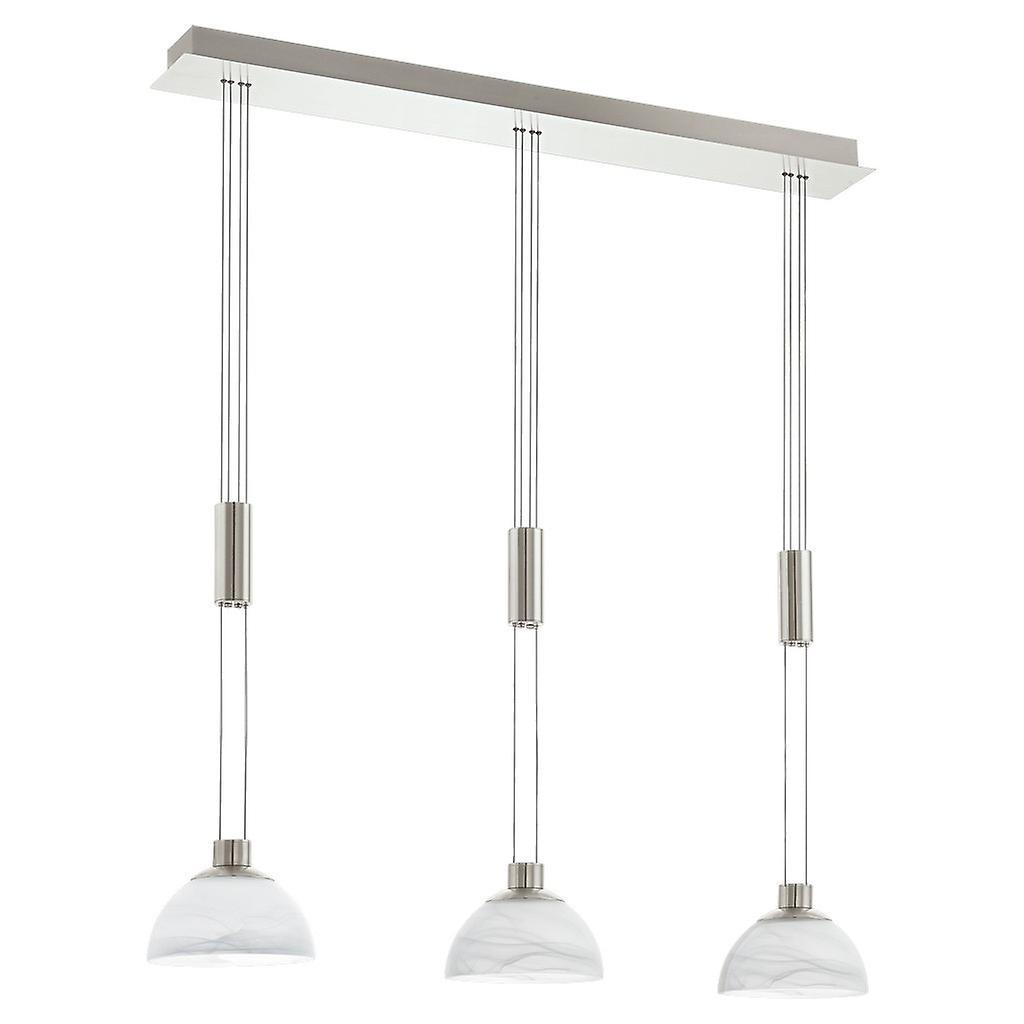 Eglo Lighting Montefio LED 3 Light Rise And Fall Ceiling Pendant Bar In Satin Nickel Rectangular Plate