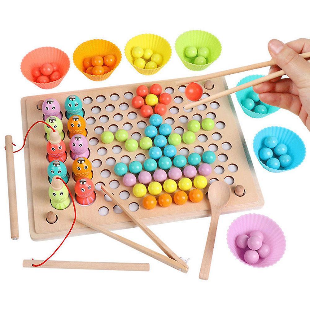 Ruili Wooden Educational Toys Training Clip Ball Fishing Bead Puzzle Activity Busy Board Math Fishing Game Chess Baby Toys