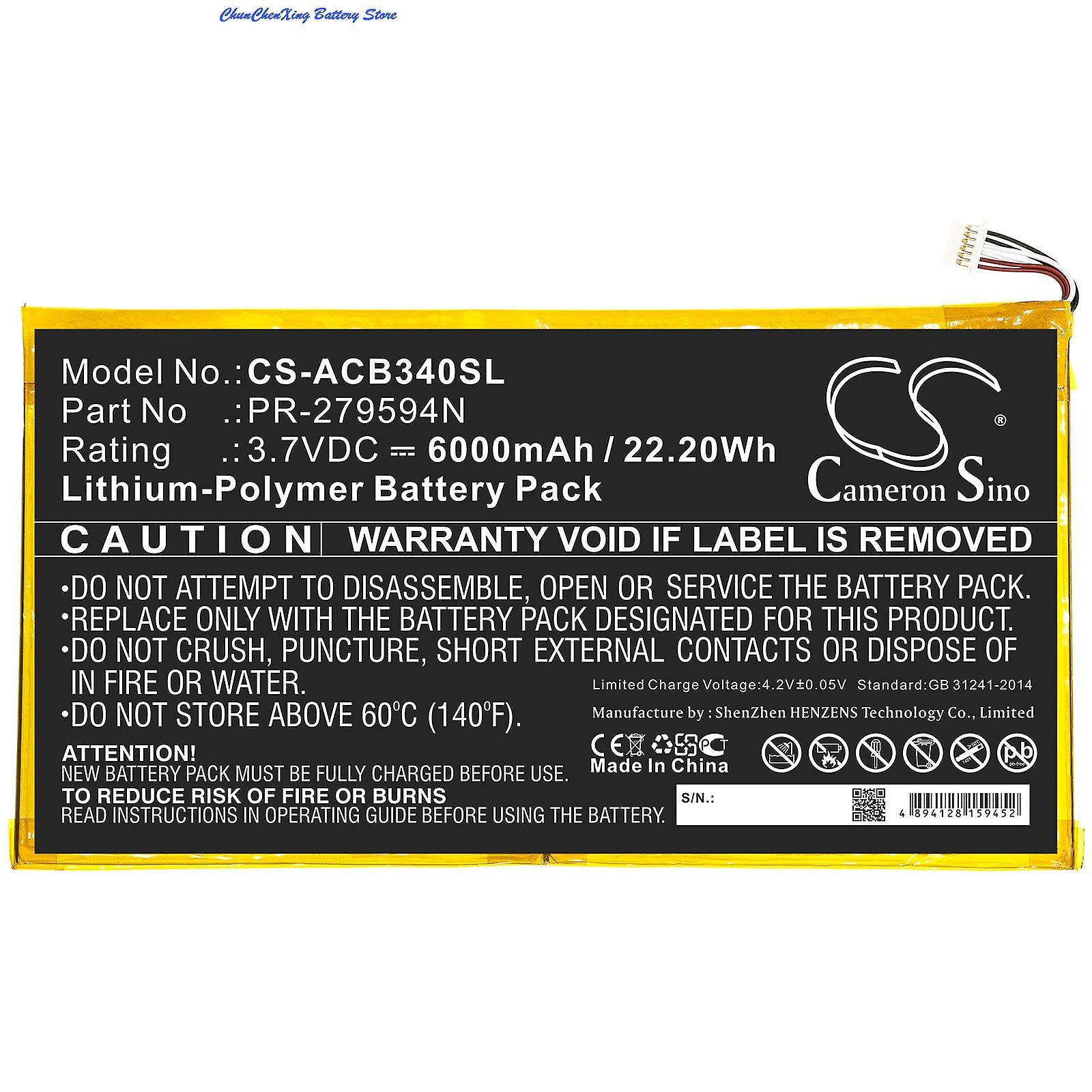 Dinoply 6000mAh battery PR-279594N for Acer Iconia One 10 B3-A40, NOTE: For 6 Pin Connector Version