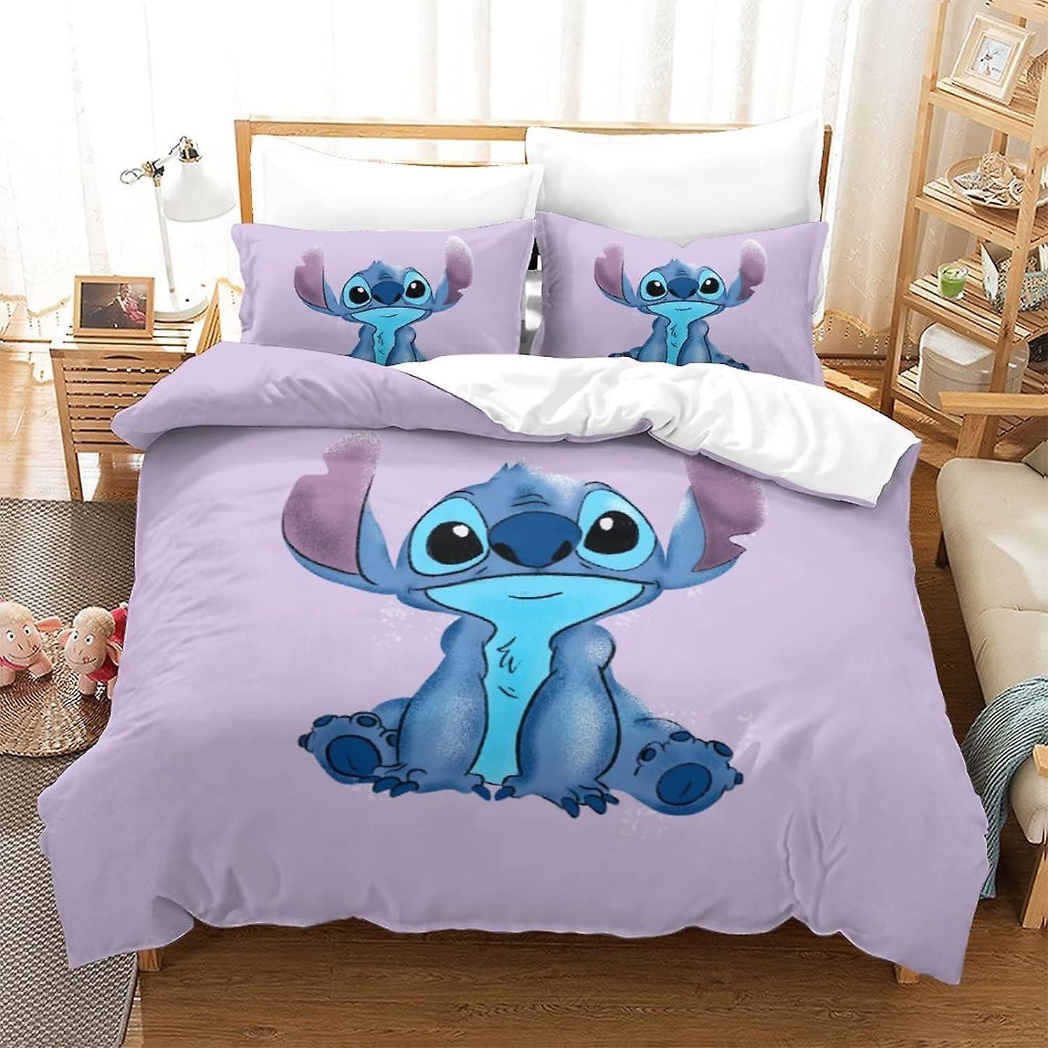 Kerota Stitch Duvet Cover Set,Lilo & Stitch Duvet Cover Animated Characters Decorative Duvet Cover King 135*200 CM Double200x200cm