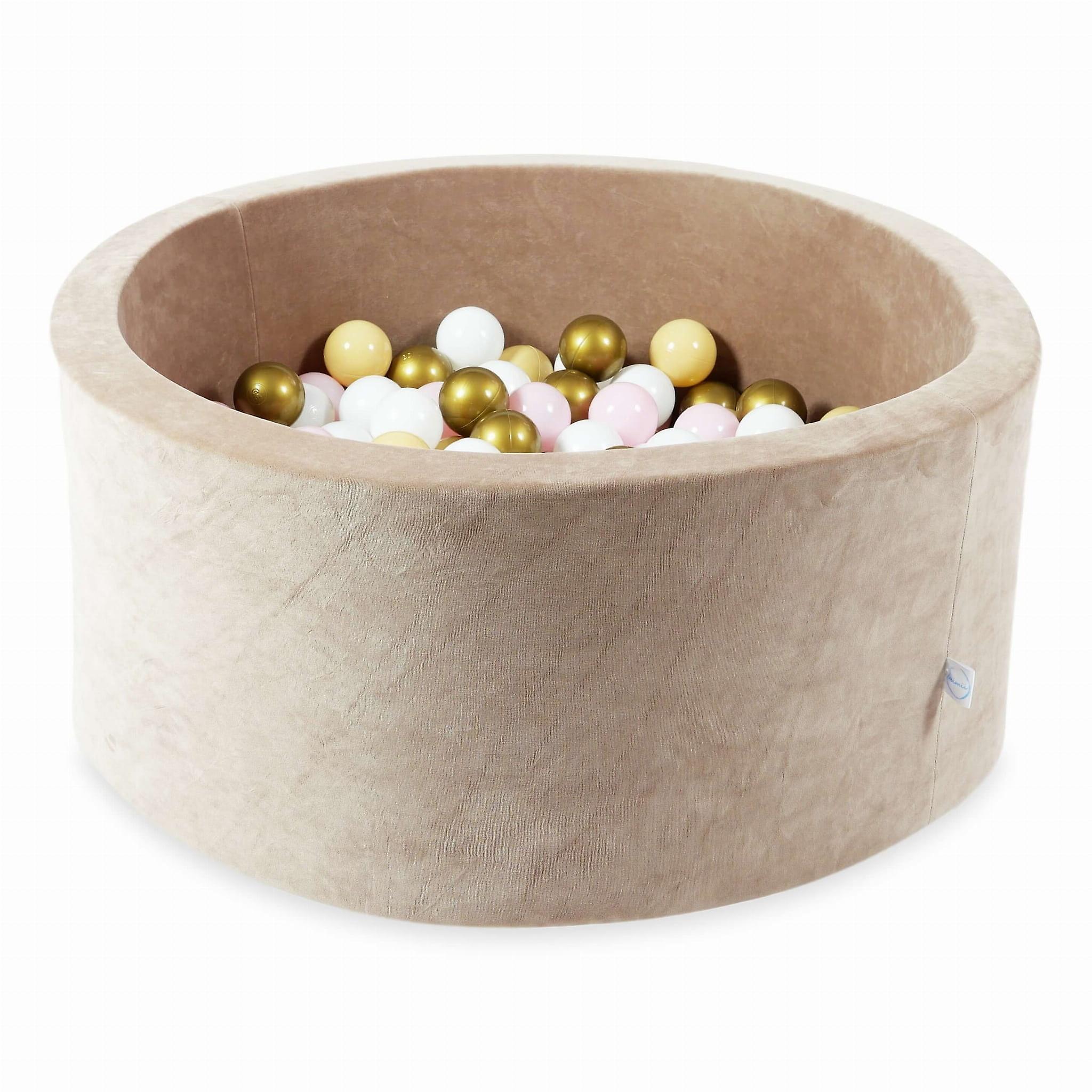 Viking Choice Ball pit - velvet beige - 90x40 cm - 300 balls - white, baby pink, beige, gold