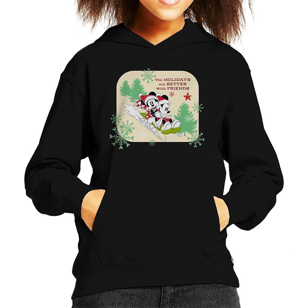 Disney Christmas Mickey Mouse Holidays Are Better With Friends Kid's Hooded Sweatshirt Black X-Large (12-13 yrs)