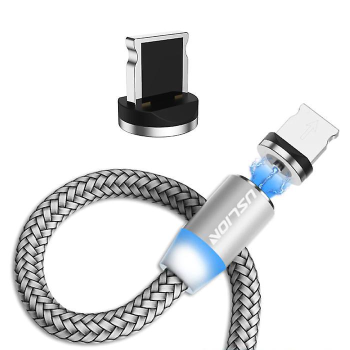 USLION iPhone Lightning Magnetic Charging Cable 2 Meter - Braided Nylon Charger Data Cable Android Silver