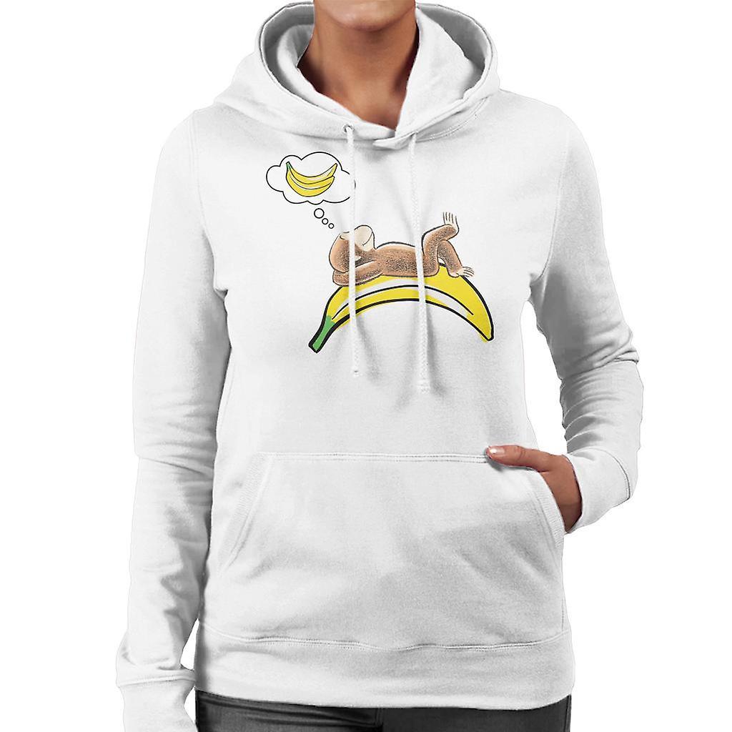 Curious George Dreaming Of Bananas Women's Hooded Sweatshirt White Medium