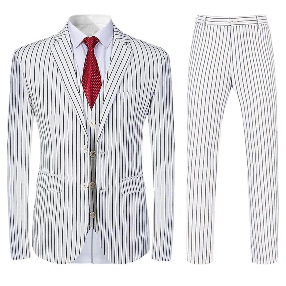 Allthemen Mens 3-Piece Business Wedding Graduation Formal Striped Slim Suit (Blazer & Pants & Vest) White M