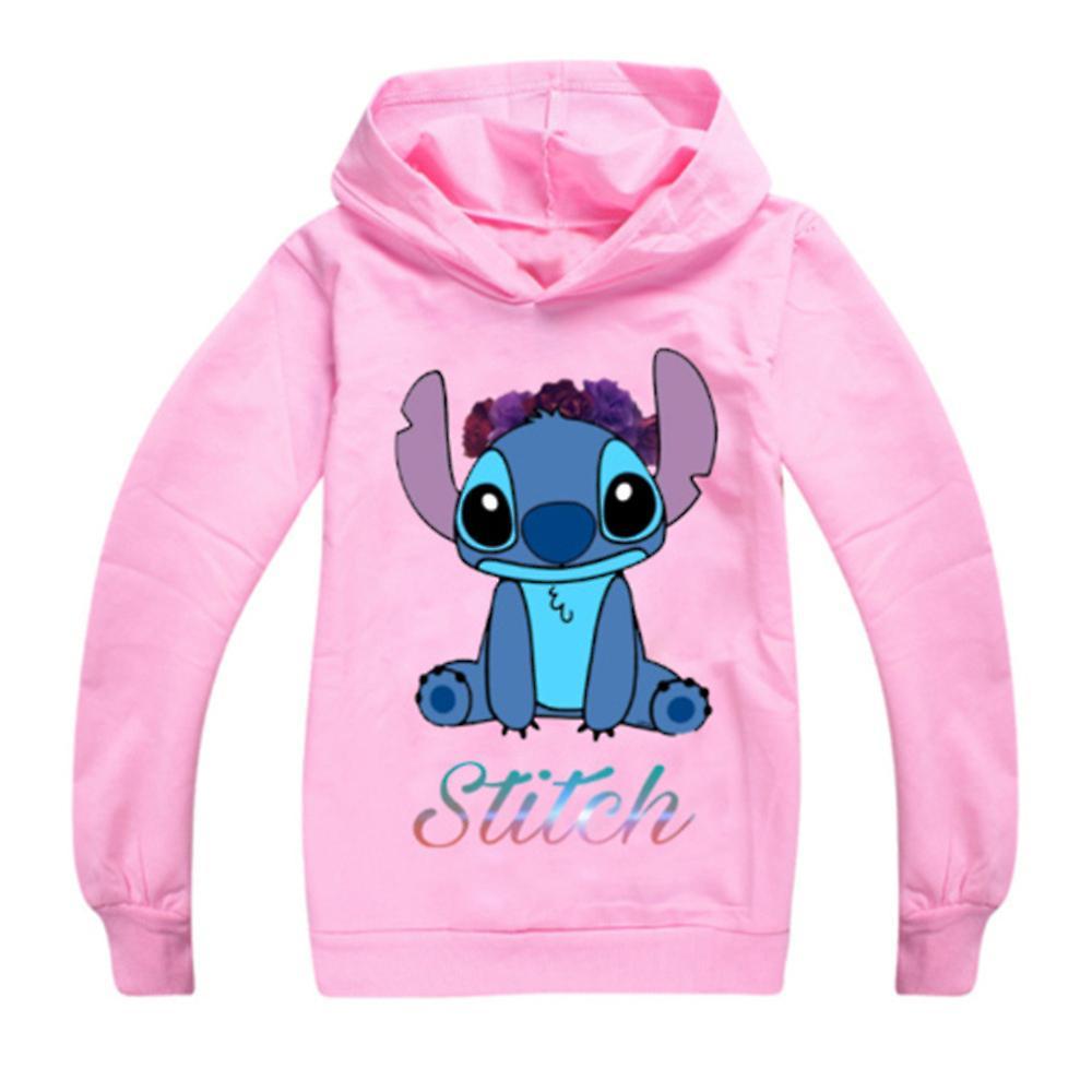 Ochime Kids Boys Girls Stitch Print Long Sleeve Hoodie Pullover Tops Casual Hooded Sweatshirt Fans Gift Pink 9-10 Years