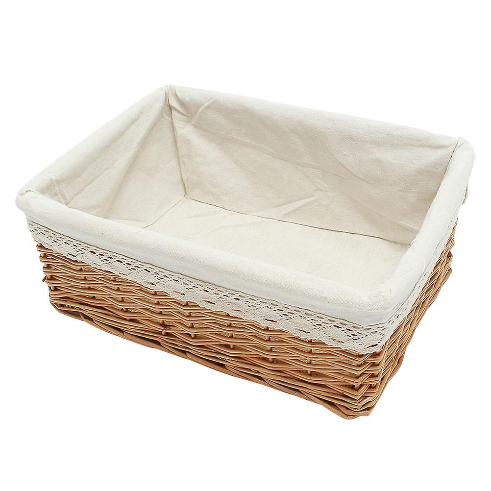 Tinksky White Woven Basket Fruit Wicker Basket Bread Rattan Basket Woven Food Basket Seagrass Lidded Basket Wicker Bread Baskets