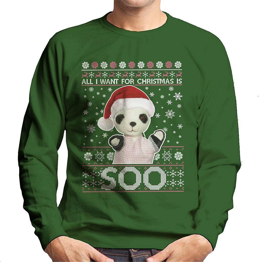 Sooty Christmas Festive Hat All I Want For Christmas Is Soo Men's Sweatshirt Bottle Green Large