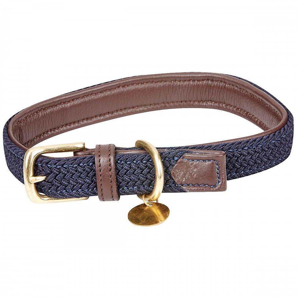 Weatherbeeta Leather Plaited Dog Collar - Brown/navy Xs