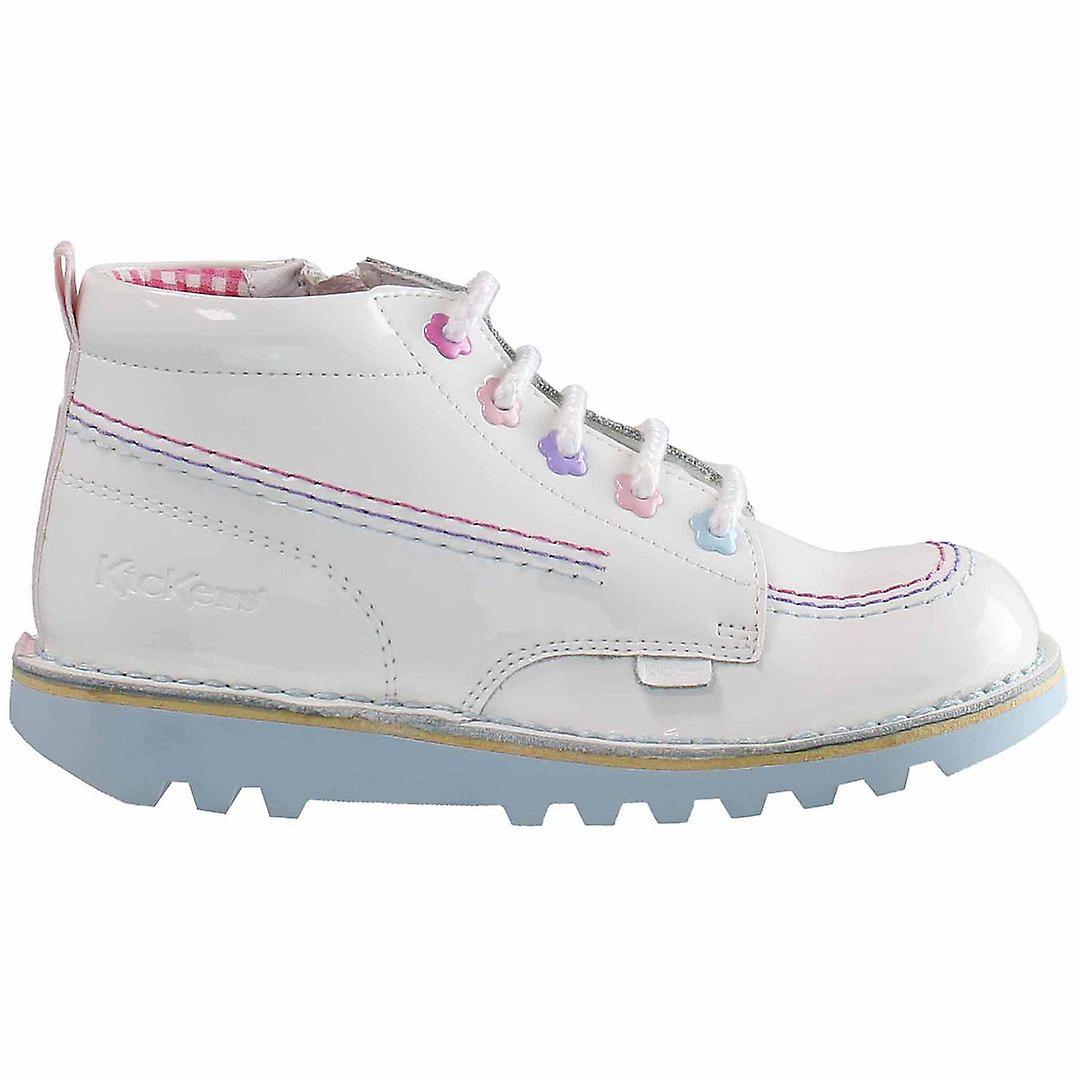 Kickers Kick Hi Fleur Lace-Up White Patent Leather Kids Boots 1_15799 UK 1 EU 33