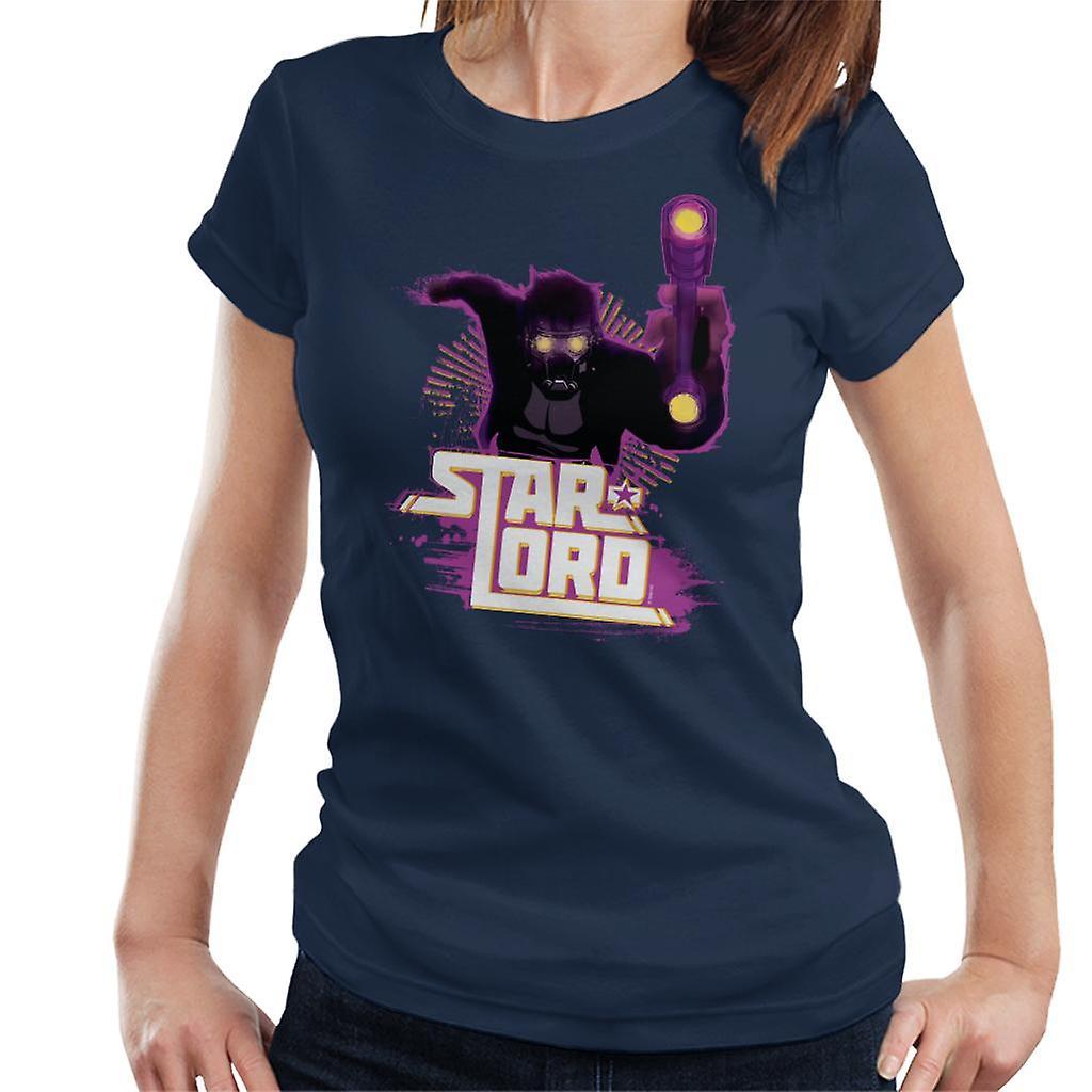 Marvel Guardians Of The Galaxy Star Lord Retro Women's T-Shirt Navy Blue XX-Large